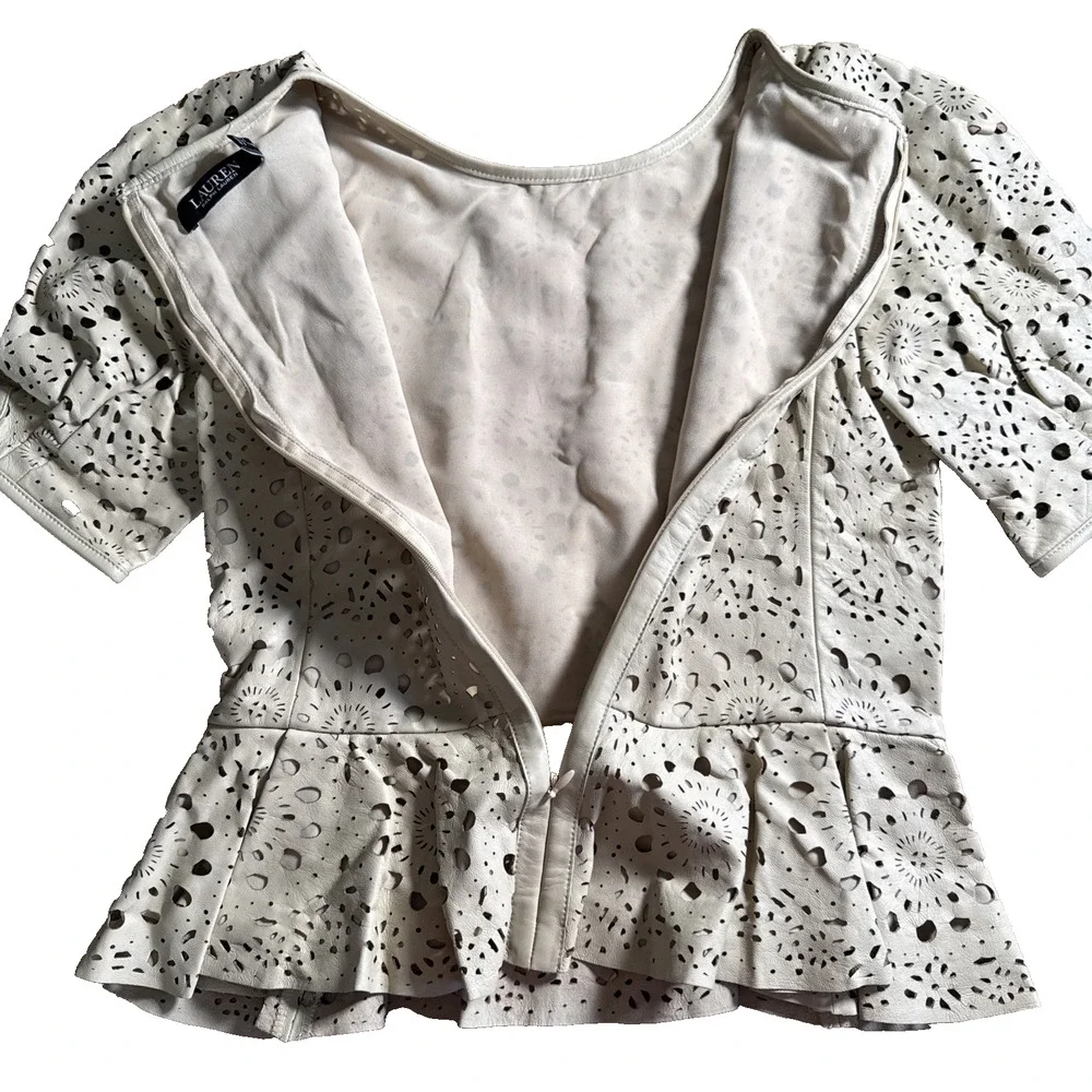 Ralph Lauren Black Label Women’s Top, Lamb Leather Peplum Cutout, Size 0 NWT